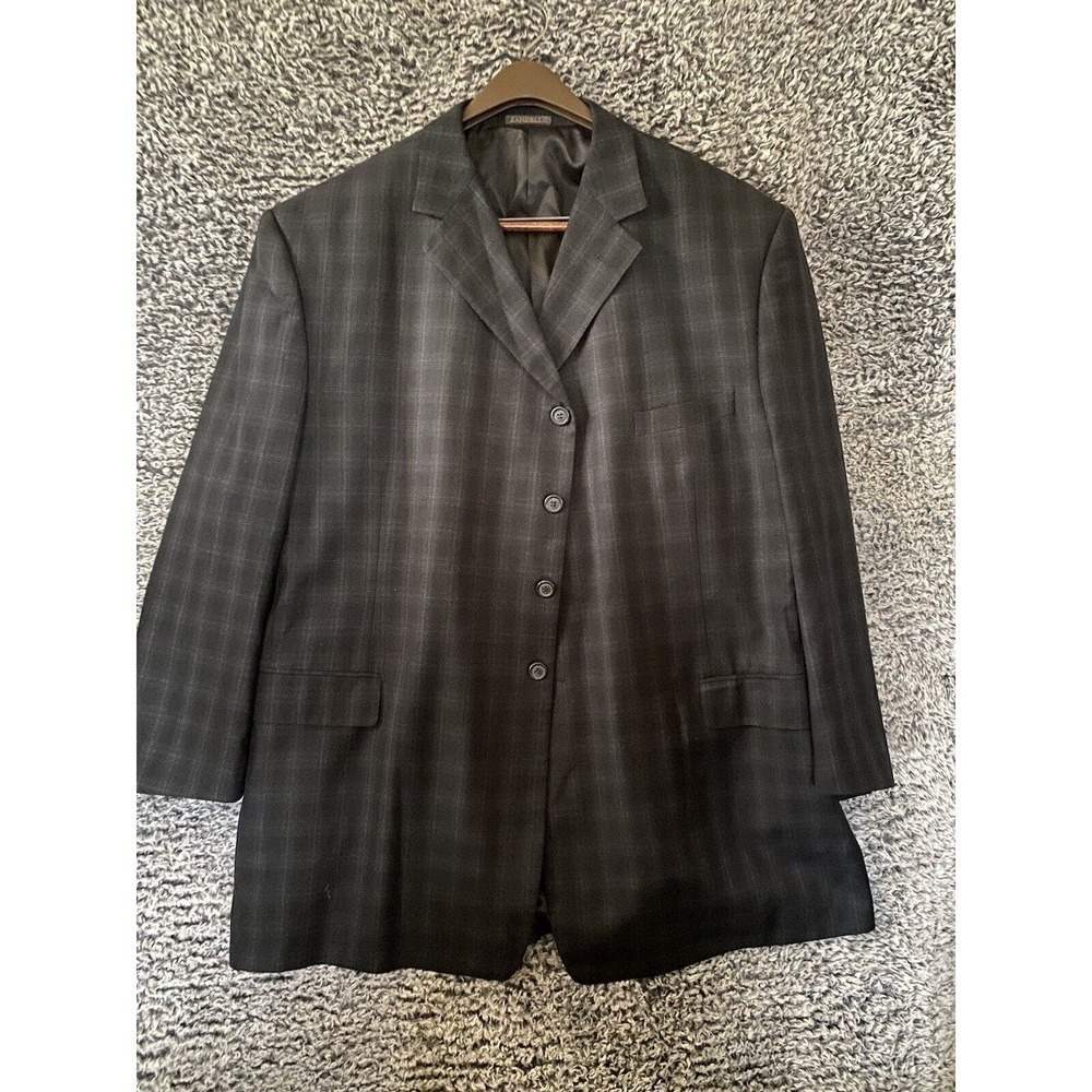 Zandello Bleu Plaid Striped Blazer Jacket Sportcoat 52R